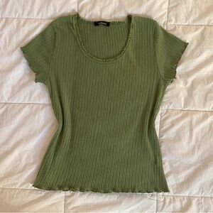 Y2K Ambiance Green Lettuce-Edged Baby Tee